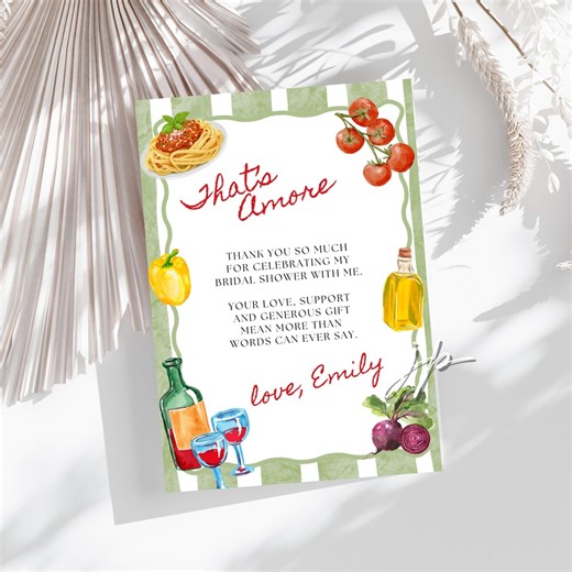Italian Bridal Shower Thank You Card Editable That's Amore Thanks Message Template Summer Coastal Stripe Bridal Brunch Canva Download - Etsy