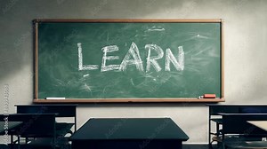 Learn Handwritten Text on Chalkboard in Classroom with Slow Zoom Animation