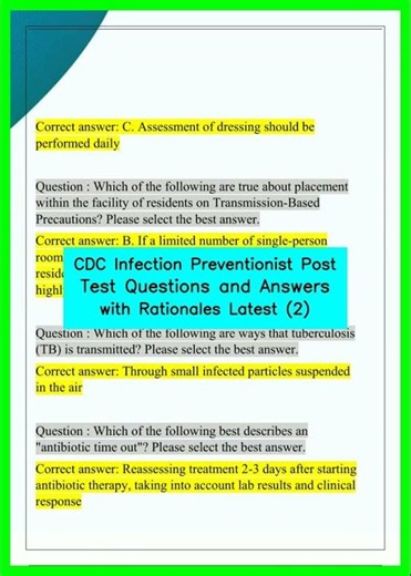 CDC Infection Preventionist Post Test Questions and Answers with Rationales Latest 2 video