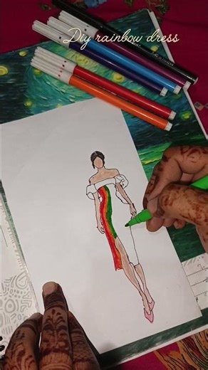 Rainbow Dress Design 🌈 Elegant Fashion Sketch#art #drawing #diy #shortsfeed #shortvideo #shorts