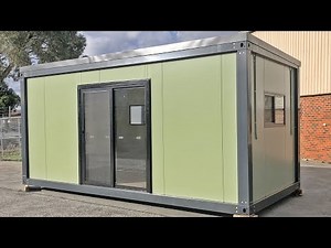 Portable Buildings Container Homes with Colorbond Pale Eucalypt Dark Grey Frame Perfect for Offices