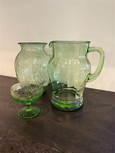 Antique Depression Vaseline Glass | 1930s | Hocking Glass - Cameo/ballerina Pattern | Choice of Dessert Cup, Vase, Pitcher | UV Glow - Etsy