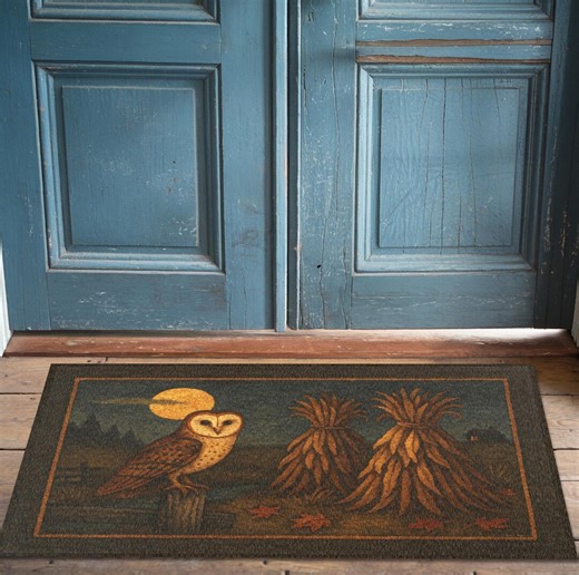 Primitive Harvest Owl Rug - Colonial Primitive, Early American, Fall Folk Art, Seasonal Home, Rustic Farmhouse, Country Harvest, Vintage - Etsy