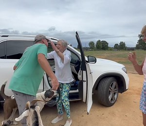 8.1K views · 938 reactions | Surprise for Richard! 珞 Richard knew that his sister was coming for a visit with her significant other and his kids. What he did not know is that we were also conspiring to surprise him with a visit from his mom, my beloved mother-in-law, Pruicy! I met Laura and Pruicy at the end of the driveway and we surprised him at the barn. This is the big reveal! 珞 It’s going to be a fun weekend!  | Frog Song Farm Sanctuary | Facebook