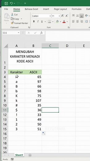 Cara Mengubah Karakter Menjadi Kode ASCII di Excel #excel #ascii #code #exceltutorial #exceltips