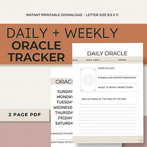 Oracle Card Tracker Printable | 2-page Daily & Weekly Journal PDF | Digital Witchy Planner for Oracle Readings   Reflection | Grimoire - Etsy