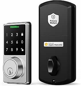 [Upgraded] VOCOlinc Apple HomeKit ONLY Keyless Entry Deadbolt Door Lock Electronic LED Keypad Bluetooth Security Smart Auto Locking Home Hub Remote Control (TGuard Satin Nickel)