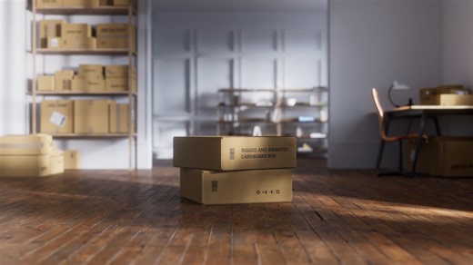 【动态设计】Rigged and animated 3d cardboard boxes pack