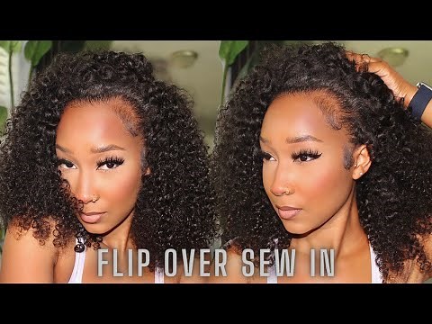 Flip Over Sew In with Minimal Leave Out. Curls Queen