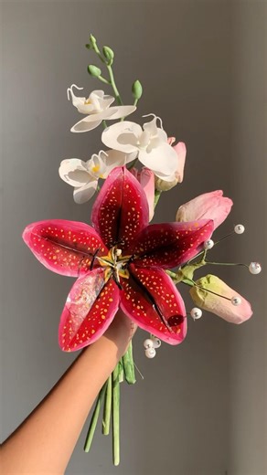 Realistic paper Lily | paper flower making | how to make lily from paper #shorts #craft