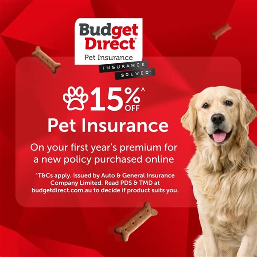 Protect your furry family members with Budget Direct Pet Insurance. Get 15%^ off your first year's premium online! | Budget Direct