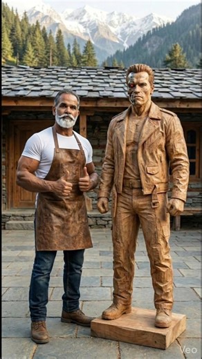 Realistic Wooden Terminator Carving - Arnold Schwarzenegger T-800 #shorts #woodscraft #woodworking