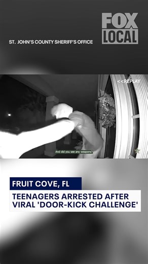 180K views · 2.4K reactions | "Who wants to catch a felony today?" | Florida teens were arrested after a viral “door-kick challenge” led homeowners to believe a break-in was happening. Click the link to watch the full story: bit.ly/4a8YDtL | FOX 35 Orlando | Facebook