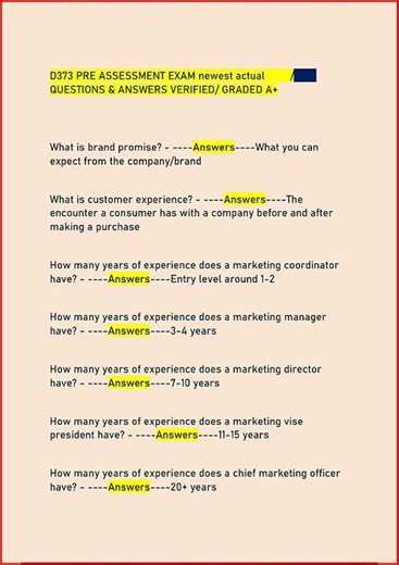 D373 Pre Assessment Exam Newest Actual Questions Answers Ver video