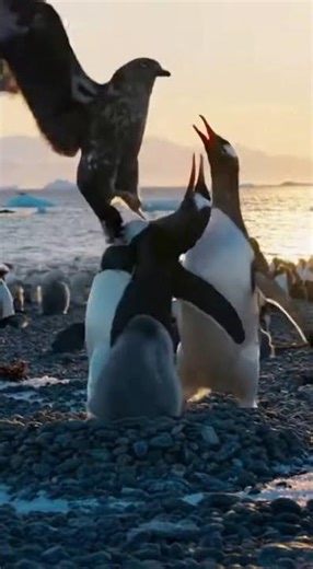 Penguin Parents Chase Off Skua