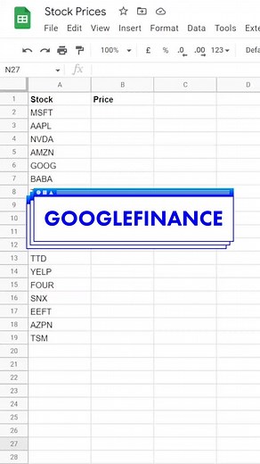 How to fetch stock prices with the GOOGLEFINANCE function in Google Sheets #googlesheets #finance #investing