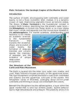 Plate Tectonics Worksheet Marine Science Sub-Plan Classwork Homework