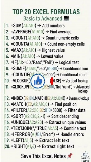 Basic to Advance Functions in Excel #exceltips #spreadsheetmagic #excelformula