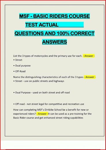 Msf Basic Riders Course Test Actual Questions And 100 Correc video