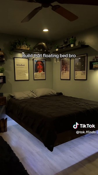 Unique Floating Bed Frame Design for a Modern Bedroom