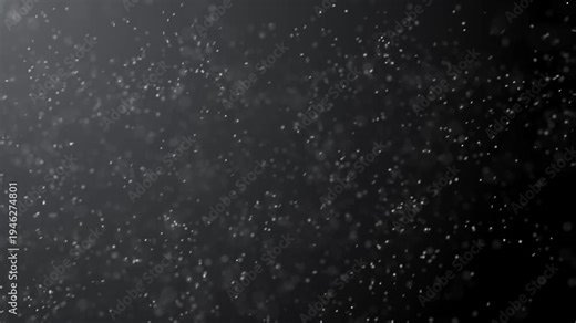 Winter snow Falling Effect. Small and large snowflakes moving on black background. Snowfall in winter weather. Stars fall. Design for video overlay. 3D animated footage, Overlay template.