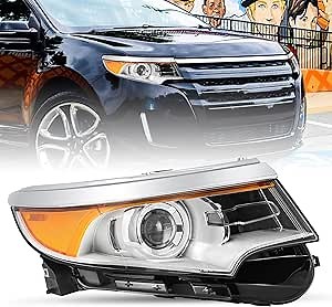 HID/Xenon Headlight Assembly w/o Blubs Fit for 2011-2014 Ford Edge Headlamp Replacement Chrome Housing with Amber Reflector (Right Passenger Side)