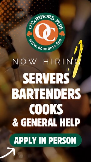 🍻 Join the Crew at O’Connor’s Pub! 🍻 O’Connor’s Pub — Clarksville’s Ultimate Fun Pub — is on the hunt for rockstar bartenders, servers, cooks, and general help to join our lively team. If you can sling drinks, serve with style, cook up killer eats, or just keep the good vibes rolling — we want YOU! ✅ Great tips ✅ Laid-back, high-energy environment ✅ No boring shifts — just nonstop fun 📍 Apply in person at: 1198 Tylertown Road, Clarksville, TN We’re open 3 PM to 3 AM (closed Mondays), so swing