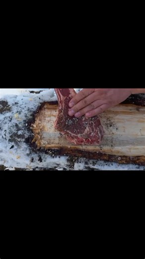 [Part 1]..How to Cook a Gold Reverse Sear Tomahawk Steak on Campfire Ashes Winter Forest Bushcraft Cooking #foodie #foodtok #steak #beef