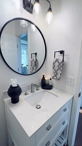 27K views · 377 reactions | Here are a few styling tips for a small bathroom that has a small vanity top. For white counter tops I prefer to use darker contrasting bathroom decor pieces. it will break up all the white and give depth and dimension. Try using black or wood decor pieces and pottery to add visual interest to a small bathrooom. . . . #bathroomdesign #smallbathroomideas #bathroomdecor #bathroomstyling #gillaleighhomedesigns | Gilla Leigh Home Designs | Facebook