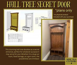 Hall Tree Hidden Door Woodworking Plans (PDF) 24" X 18" 7 Pages - Etsy