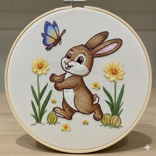 Bunny in Blossom Embroidery Design, Bunny Embroidery Template PDF File (instant Download) - Etsy