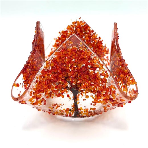 Fused Glass Autumn Tree Hankerchief Vase / Candle Shade - Etsy