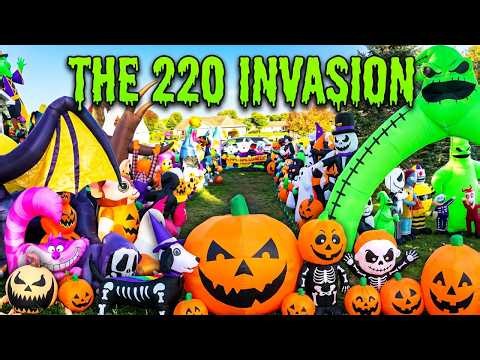 We Filled Our Entire Yard with 220 Halloween Inflatables 🎃🐲 Daytime Walkthrough version
