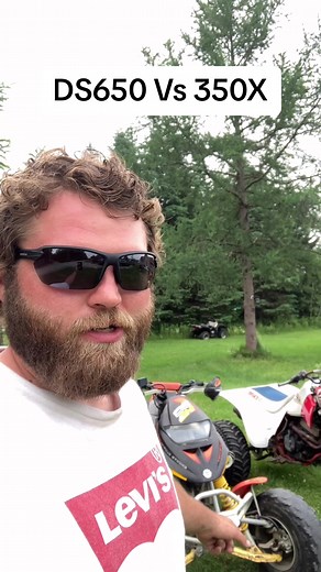 Finally got to line them up today! Bombardier Ds 650 VS Honda 350x bonus race at the end! #honda350x #hondaatc #3wheeler #bombardierds650 #ds650 #grizzly660 #kodiak700 #rockscollection #rockspowersports