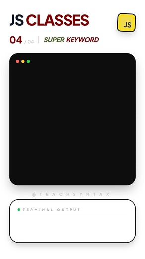 Teaching Syntax on Instagram: "Master JavaScript Classes Super Keyword With Live Examples Learn JavaScript Classes Super Keyword with live output and clear syntax. Practice how child classes call parent class constructors and methods using super keyword. Ideal for beginners and professionals to understand object oriented programming in JavaScript. Follow @Teachsyntax for more coding tutorials. #JavaScript #SuperKeyword #CodePractice #LearnJavaScript #OOP #ClassInheritance #Programming #WebDevelo