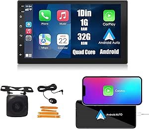 KUNFINE Universal CarPlay/Android Auto Autoradio Android FM Radio Car Navigation Stereo Pad Multimedia Player GPS 7" IPS Touch Screen Display BT WiFi 1 Din Headunit Tablet Quad Core 1G+32G