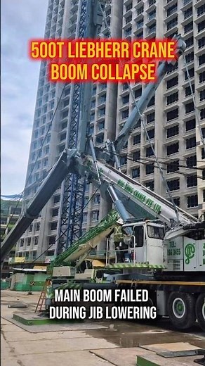 500T LIEBHERR CRANE COLLAPSE ‼️ Main Boom Fails During Jib Lowering at BTO Site in Singapore