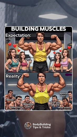 Expectation vs. Reality: Building muscle isn’t always about impressing the crowd—sometimes it’s about those ‘massive traps’ and the never-ending questions about protein! 😂 Keep lifting and let the results speak for themselves. #GymReality #MuscleGoals #LiftingForYourself | BodyBuilding Tips & Tricks