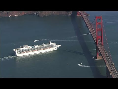 Princess Cruise ship passes under Golden Gate Bridge
