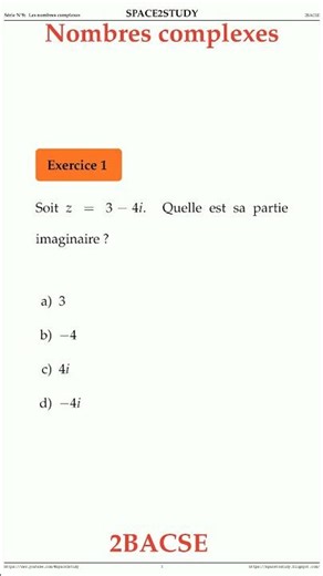 Exercice 1 Serie 8 Les Nombres complexes 2BACSE Maths space2study M2BSES8v14 #shorts