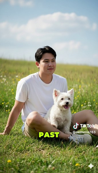 Edit Foto Outdoor: Young Man and Fluffy Dog