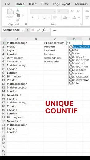 MS Excel short tutorial showing the use of UNIQUE and COUNTIF.