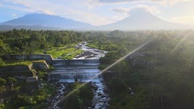 Exotic Javanese Landscape Cascade Waterfall and Mount Merapi Indonesia Stock Video - Video of stunning, waterfall: 235504597