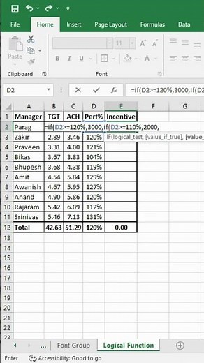 Using logical function (IF) in Excel to calculate incentives with practical example