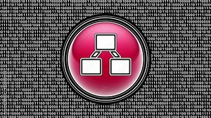 Hierarchy icon. Binary code ( array of bits ) in the screen. Looping footage. Illustration.