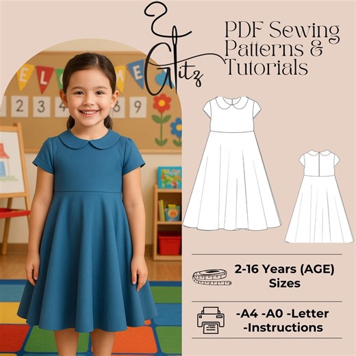 Peter Pan Collar Dress Sewing Pattern: Kids, Flower Girl (PDF Pattern) - Etsy