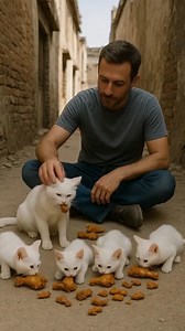 146K views · 9K reactions | A kind-hearted man fed a hungry mama cat and her four fur baby cats | Purr & Fur | Facebook