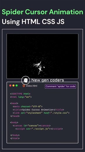 Spider Cursor Animation using HTML CSS #coding #codeflow #webdesign #viral #python #frontendcourse
