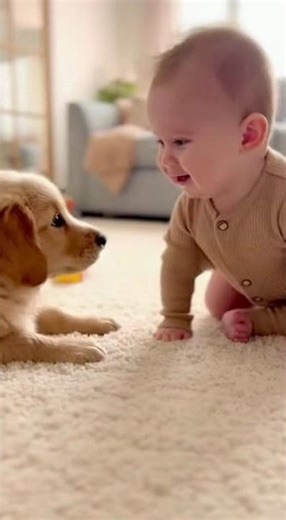 Golden Retriever Meets Babbling Baby—Cuteness Overload! 🥰🐕