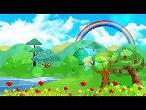 Cartoon forest trees flowers rainbow background - Cartoon kids